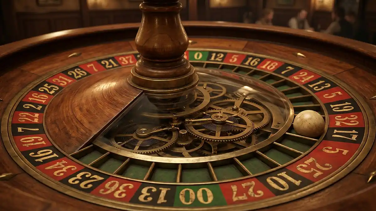 Stari drveni cilindar ruleta sa dve nule i otvorenim mehanizmom